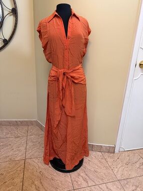 New & Other Stories Burnt Orange Button-Front Tie-Waist Maxi Dress size 4
